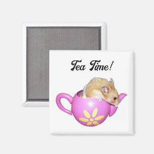Niedlicher Hamster in rosa Teekanne mit Daisy-Foto Magnet