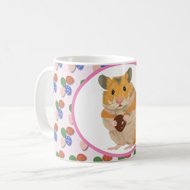 Niedlicher Hamster mit einem Ostereier Kaffeetasse (Vorderseite Links)