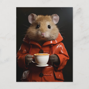 Niedlicher Hamster mit Erdnussbutter in einer Tass Postkarte