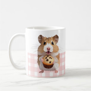 Niedlicher Hamster mit Muffin Pink Gingham Karo Kaffeetasse