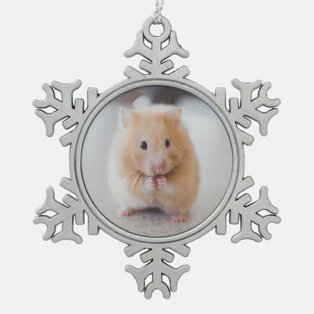 Niedlicher Hamster Schneeflocken Zinn-Ornament (Vorderseite)