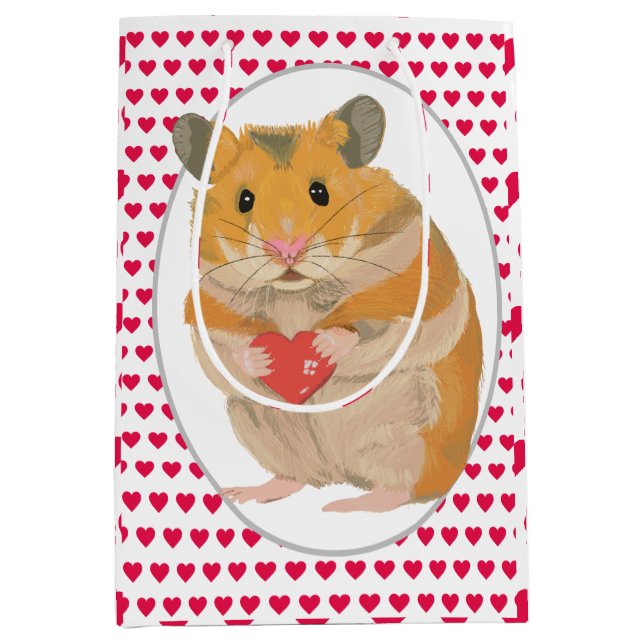 Niedlicher Hamster und Rotes Herz Mittlere Geschenktüte (Vorderseite)