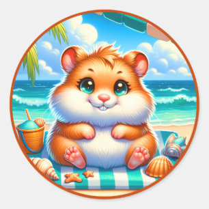 Niedlicher Hamsterstrand Runder Aufkleber