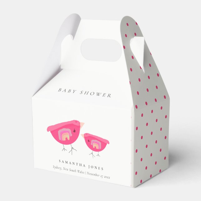 Niedlicher Handgezogener Regenbogen Pink Birdy Bab Geschenkschachtel (Vorderseite)