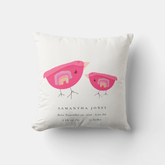 Niedlicher Handgezogener Regenbogen Pink Birdy Bab Kissen (Vorderseite)