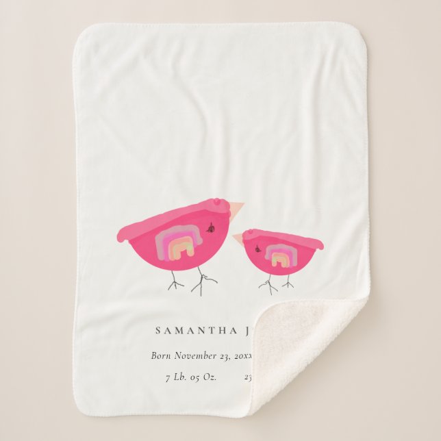 Niedlicher Handgezogener Regenbogen Pink Birdy Bab Sherpadecke (Vorderseite)