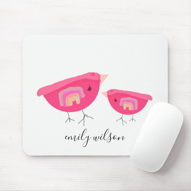 Niedlicher Handgezogener Regenbogen Pink Birdy Mot Mousepad (Mit Mouse)