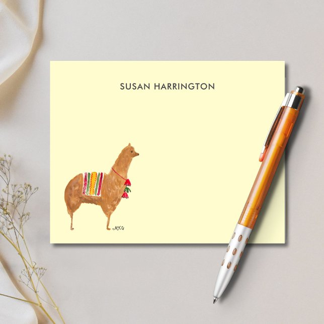 Niedlicher handIllustrierter Llama Alpaca Personal Mitteilungskarte (Put your name on this hand-illustrated alpaca / llama note card and enjoy writing notes!)