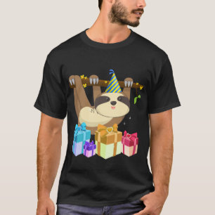 Niedlicher hängender Sloth mit Geburtstags-Hut T-Shirt