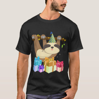 Niedlicher hängender Sloth mit Geburtstags-Hut T-Shirt