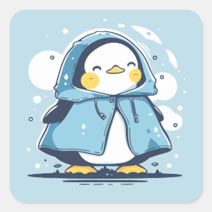 Niedlicher Happy Adorable Kawaii Pinguin in einem  Quadratischer Aufkleber