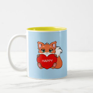 Niedlicher Happy Baby Fox mit Herz-Zwei-Ton-Kaffee Zweifarbige Tasse