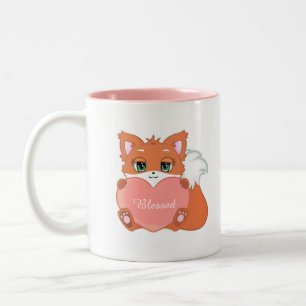 Niedlicher Happy Baby Fox mit rosafarbenem Herzen Zweifarbige Tasse