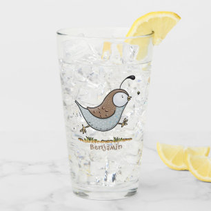 Niedlicher Happy Californian Wachteln Cartoon Illu Glas