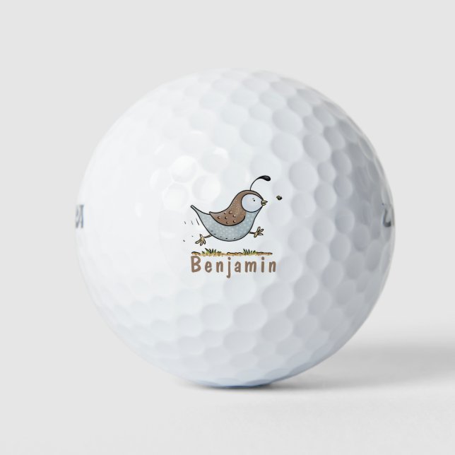 Niedlicher Happy Californian Wachteln Cartoon Illu Golfball (Vorderseite)