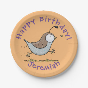 Niedlicher Happy Californian Wachteln Cartoon Illu Pappteller