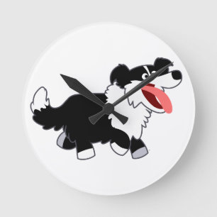 Niedlicher Happy Cartoon Border Collie Wall Uhr