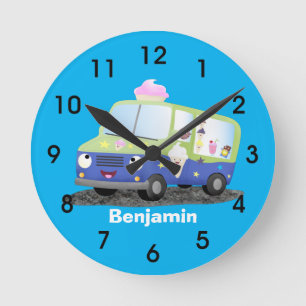 Niedlicher Happy Eis LKW Cartoon Runde Wanduhr