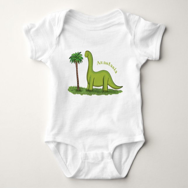 Niedlicher Happy Green Brontosaurus Dinosaurier Ca Baby Strampler (Vorderseite)