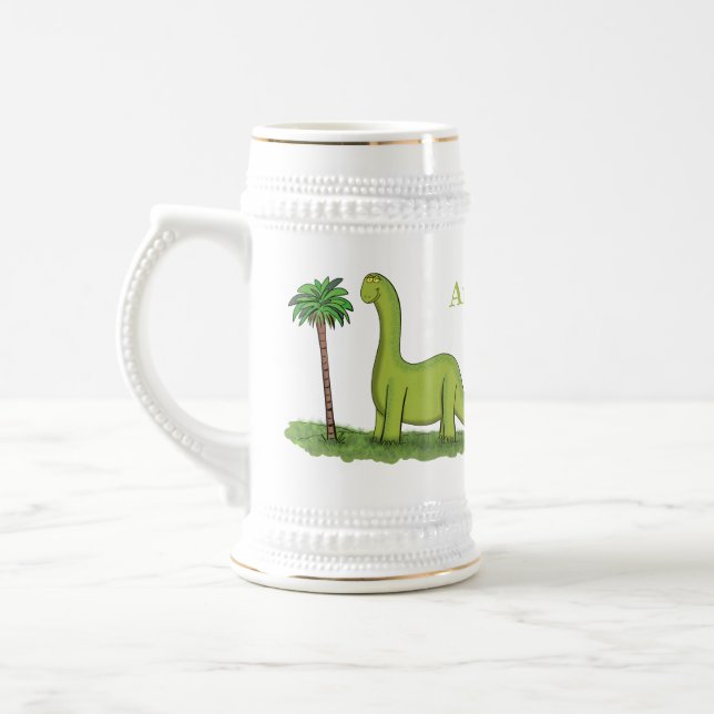 Niedlicher Happy Green Brontosaurus Dinosaurier Ca Bierglas (Links)