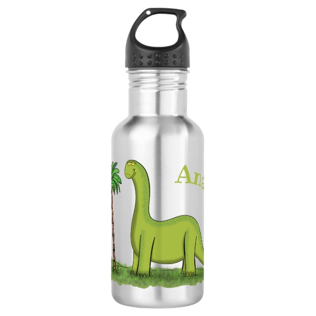 Niedlicher Happy Green Brontosaurus Dinosaurier Ca Edelstahlflasche (Vorderseite)