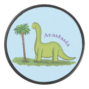 Niedlicher Happy Green Brontosaurus Dinosaurier Ca Eishockey Puck