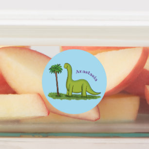 Niedlicher Happy Green Brontosaurus Dinosaurier Ca Etiketten
