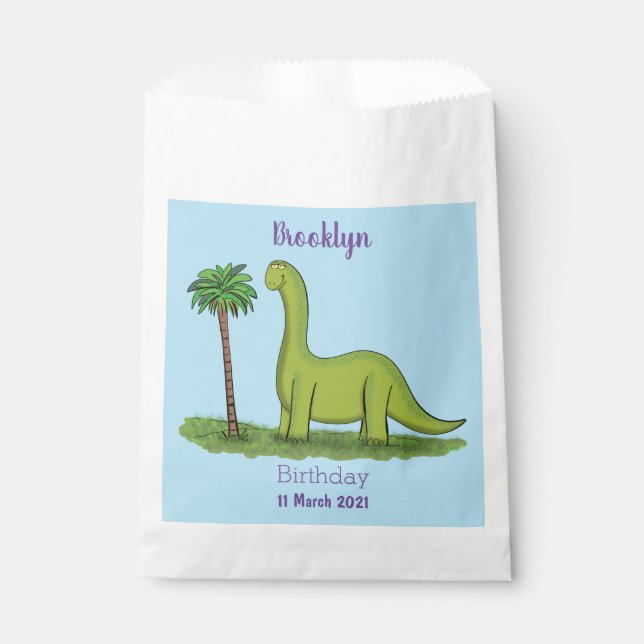 Niedlicher Happy Green Brontosaurus Dinosaurier Ca Geschenktütchen (Vorderseite)