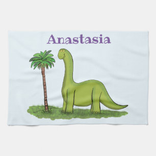 Niedlicher Happy Green Brontosaurus Dinosaurier Ca Geschirrtuch