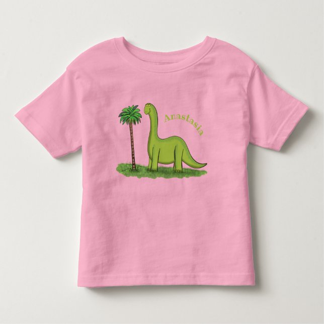 Niedlicher Happy Green Brontosaurus Dinosaurier Ca Kleinkind T-shirt (Vorderseite)