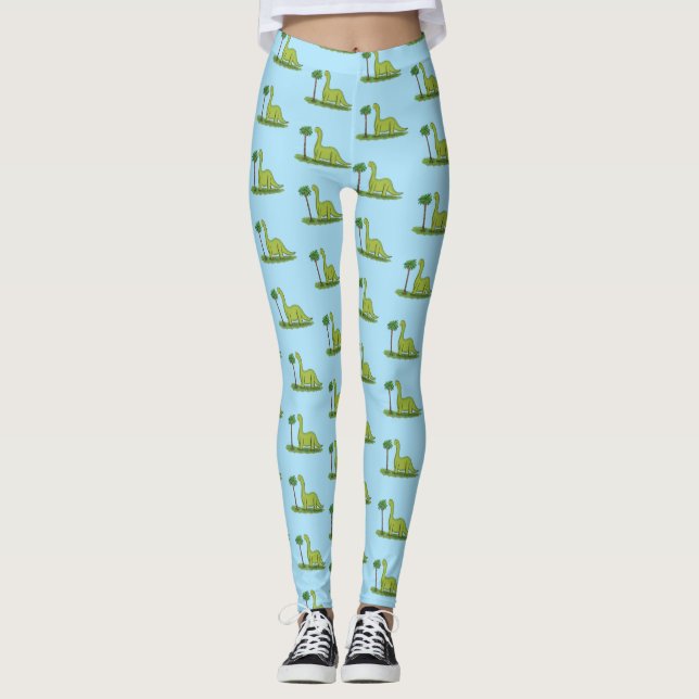 Niedlicher Happy Green Brontosaurus Dinosaurier Ca Leggings (Vorderseite)
