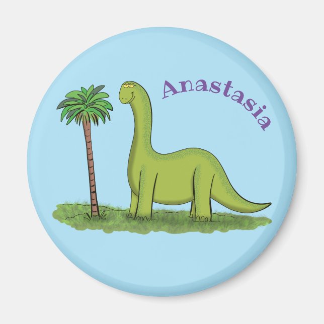 Niedlicher Happy Green Brontosaurus Dinosaurier Ca Magnet (Vorne)