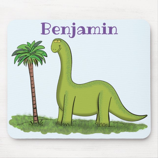 Niedlicher Happy Green Brontosaurus Dinosaurier Ca Mousepad (Vorne)