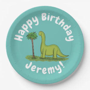 Niedlicher Happy Green Brontosaurus Dinosaurier Ca Pappteller