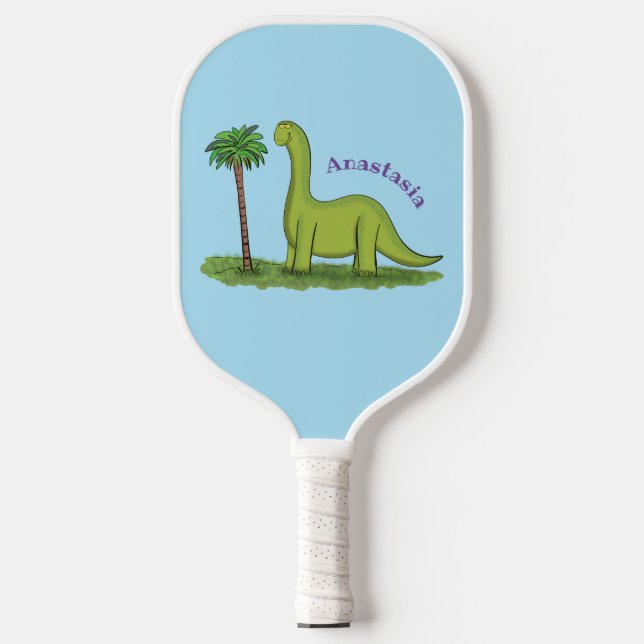 Niedlicher Happy Green Brontosaurus Dinosaurier Ca Pickleball Schläger (Vorderseite)