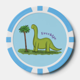 Niedlicher Happy Green Brontosaurus Dinosaurier Ca Pokerchips