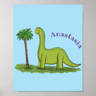 Niedlicher Happy Green Brontosaurus Dinosaurier Ca Poster