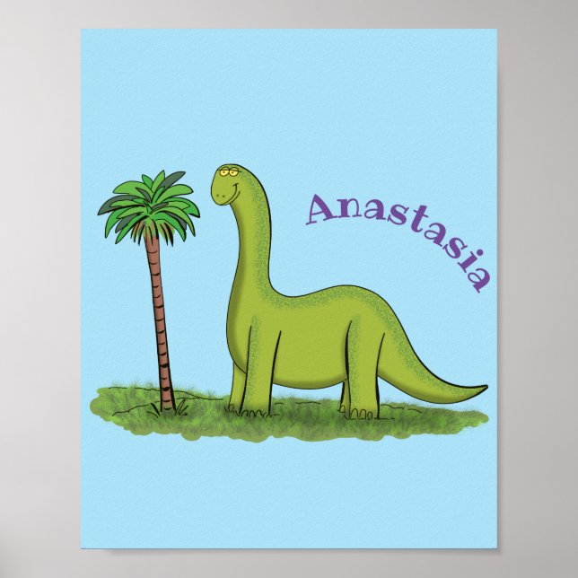 Niedlicher Happy Green Brontosaurus Dinosaurier Ca Poster (Vorne)
