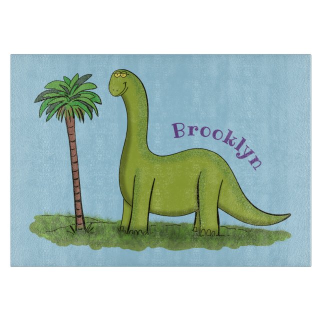 Niedlicher Happy Green Brontosaurus Dinosaurier Ca Schneidebrett (Vorderseite)