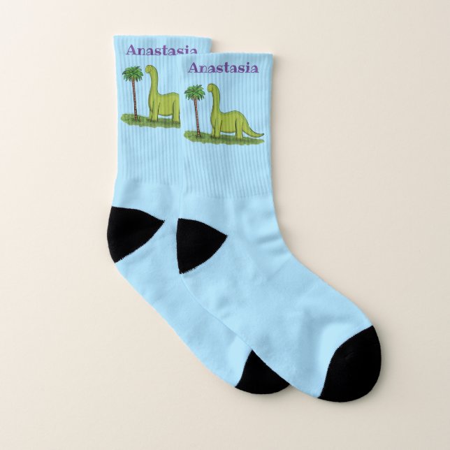Niedlicher Happy Green Brontosaurus Dinosaurier Ca Socken (Paar)