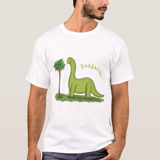 Niedlicher Happy Green Brontosaurus Dinosaurier Ca T-Shirt (Vorderseite)