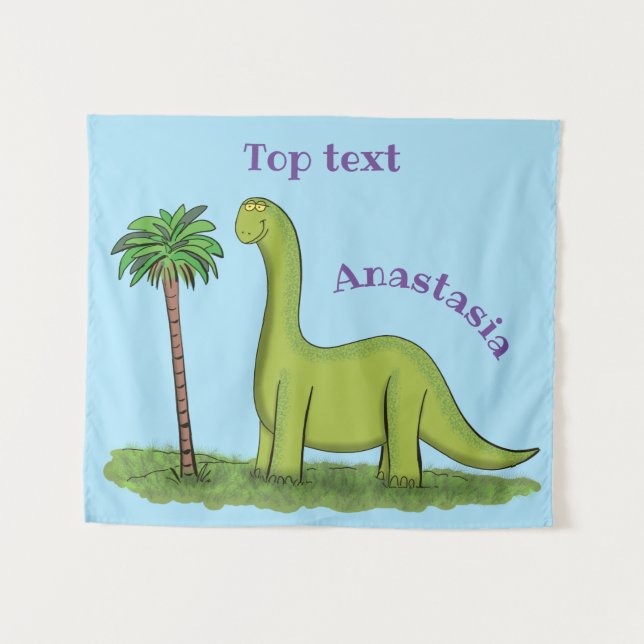 Niedlicher Happy Green Brontosaurus Dinosaurier Ca Wandteppich (Vorderseite (Horizontal))