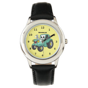 Niedlicher Happy Green Traktor Cartoon Armbanduhr