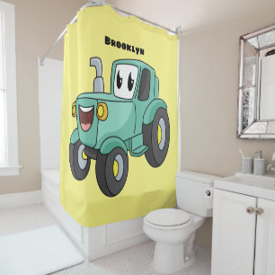 Niedlicher Happy Green Traktor Cartoon Duschvorhang