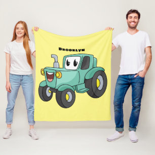 Niedlicher Happy Green Traktor Cartoon Fleecedecke