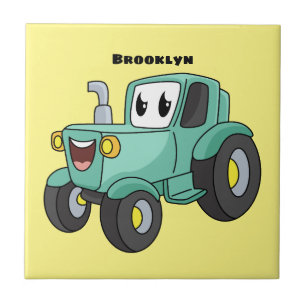 Niedlicher Happy Green Traktor Cartoon Fliese