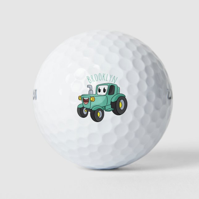 Niedlicher Happy Green Traktor Cartoon Golfball (Vorderseite)