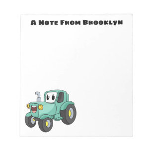 Niedlicher Happy Green Traktor Cartoon Notizblock