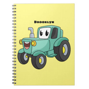 Niedlicher Happy Green Traktor Cartoon Notizblock