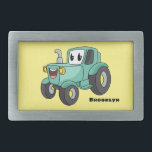 Niedlicher Happy Green Traktor Cartoon Rechteckige Gürtelschnalle<br><div class="desc">Dieser glücklich grüne Traktor ist bereit zum Pflügen! Gezeichnet in lustigen Cartoon Stil.</div>
